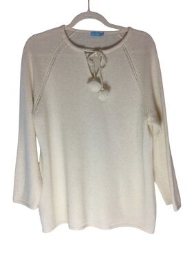 J. McLaughlin Cream Tie-Neck Pom-Pom Sweater